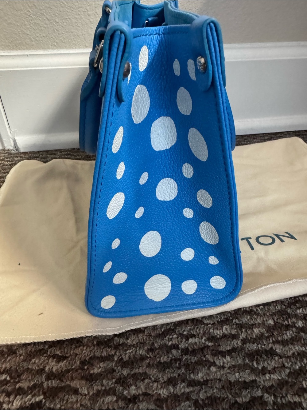 Louis Vuitton Blue and White Polka Dot Tote - Picture 6 of 7